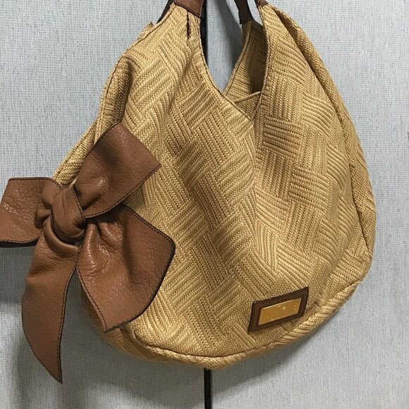 Valentino Garavani Handbags - Valentino Garavani Woven Beige Handbag with Gold Logo Plate